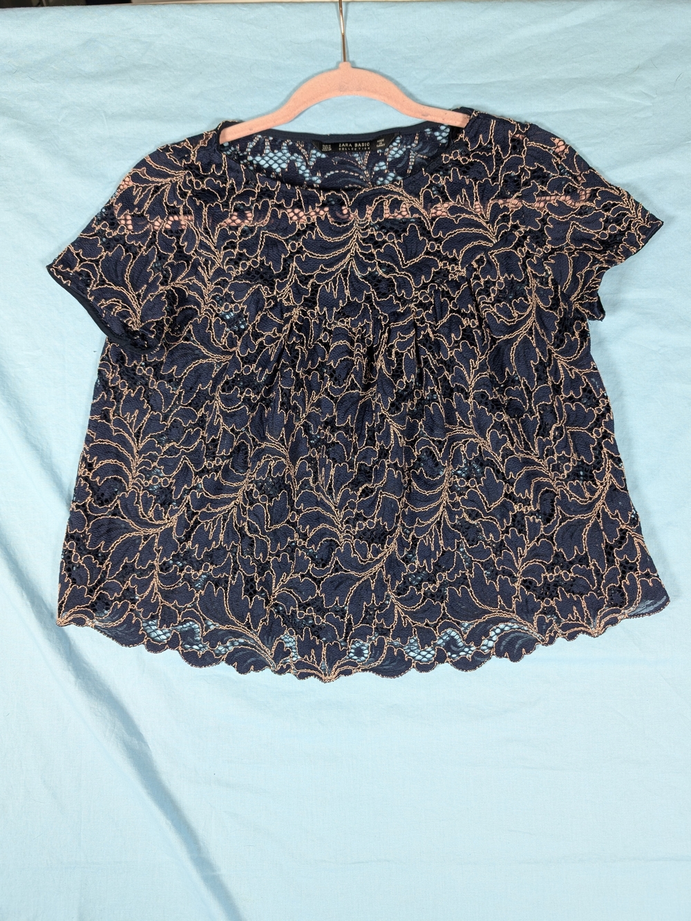 Zara Navy Blouse with Gold Lace Embroidery